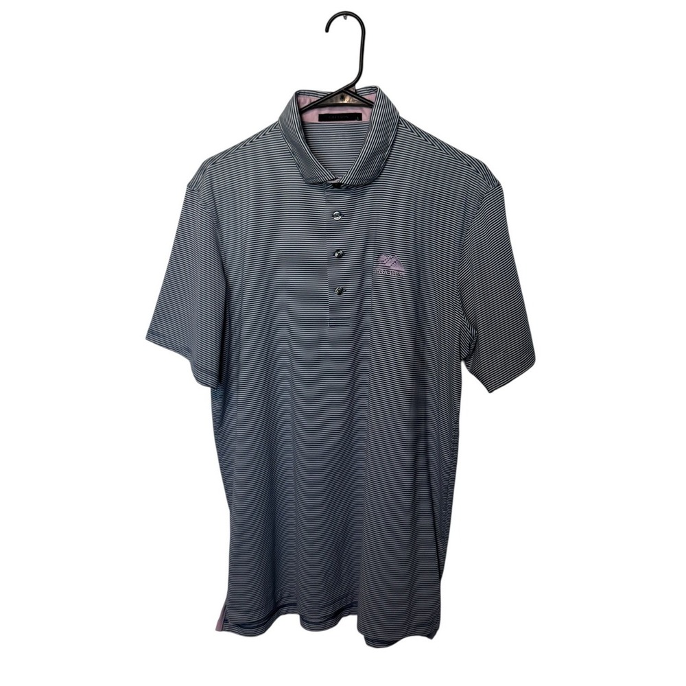 Greyson Polo Shirt Mens Large Blue Striped PGA Performance Golf Stretch Wolf